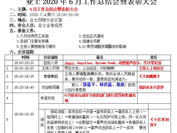业士铁盒铁罐厂家2020年6月工作总结会暨表彰大会2020.7. 4周六